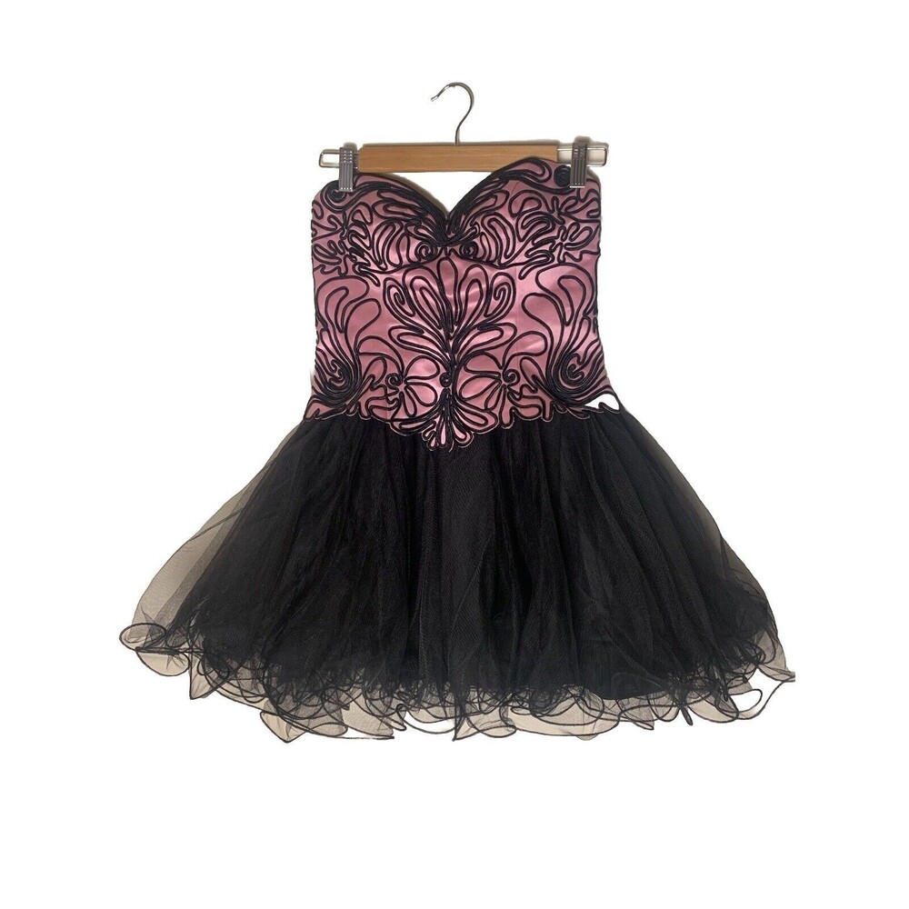 Camille la Vie Tulle strapless sweetheart Tulle formal prom dress embroided Sz 4
